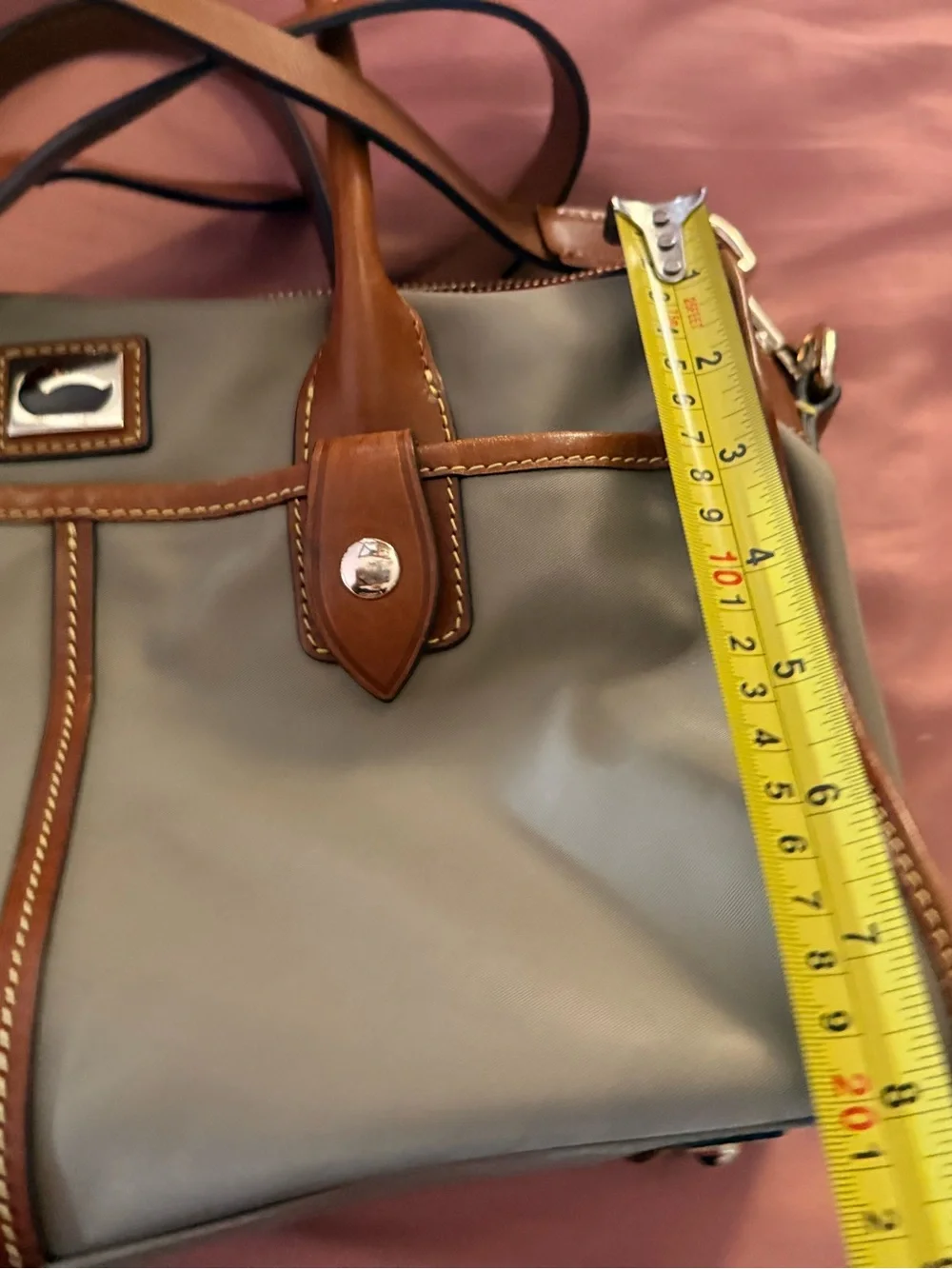 Dooney & Bourke Tan Satchel with Brown Leather Trim